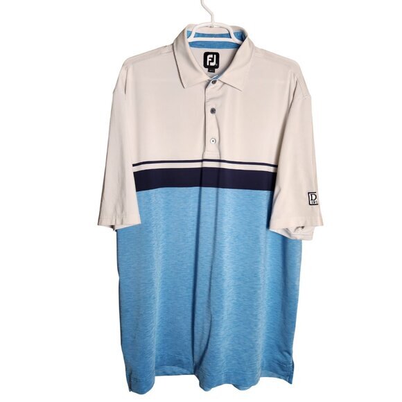 FootJoy FJ Polo Shirt Mens XL Blue White Striped Pullover Short Sleeve‎ Golf - Picture 1 of 6